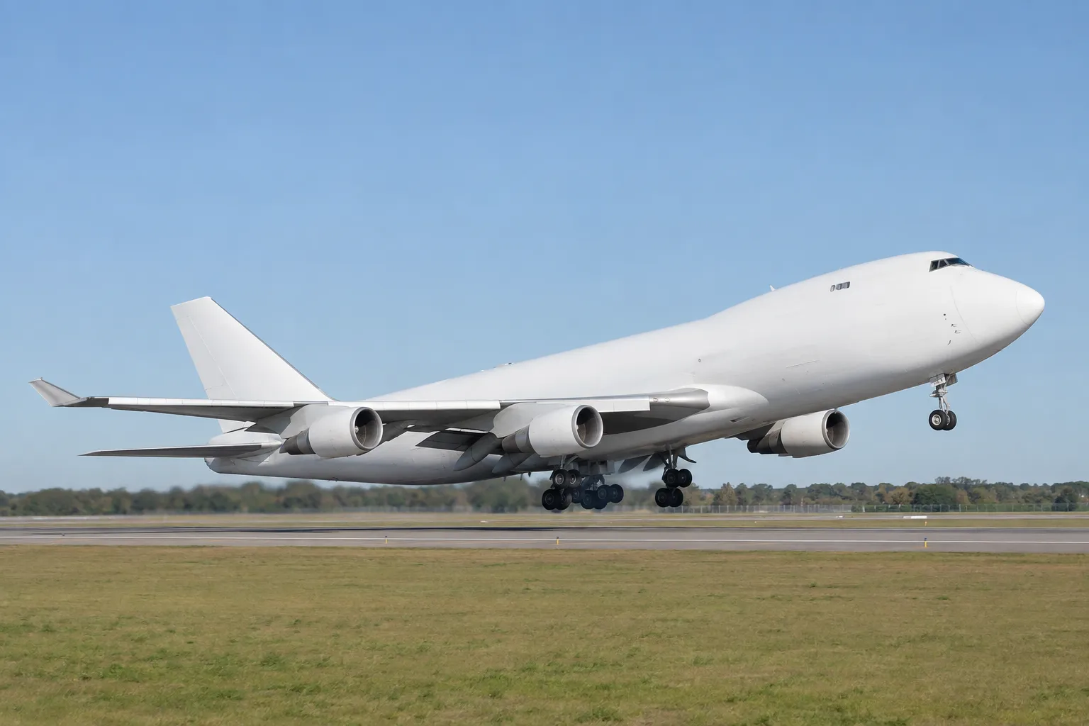 Illustrative cargo aircraft taking off from a runway