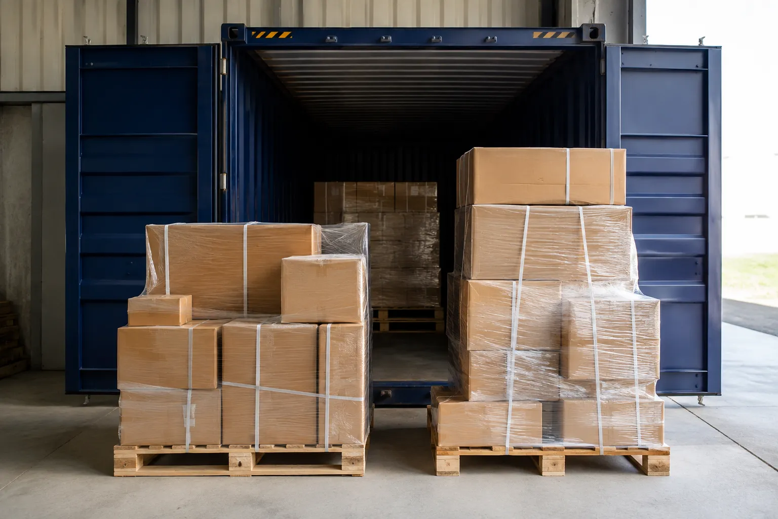 Illustrative palletised cartons prepared for container consolidation